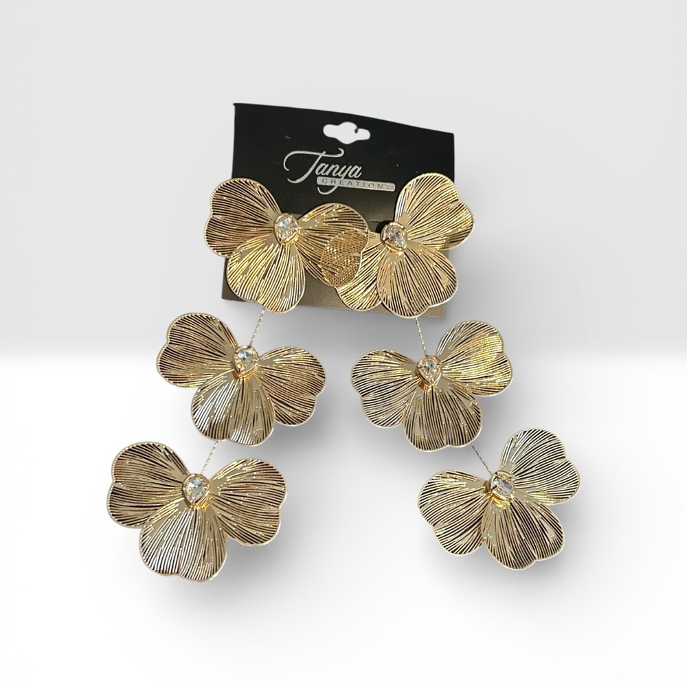 Gold tone Wire Flower Drop Dangle Statement Earrings post back Tanya Creation